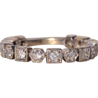 The Sirmione: Shaped Station Stackable Band With Natural Diamonds in White Gold
