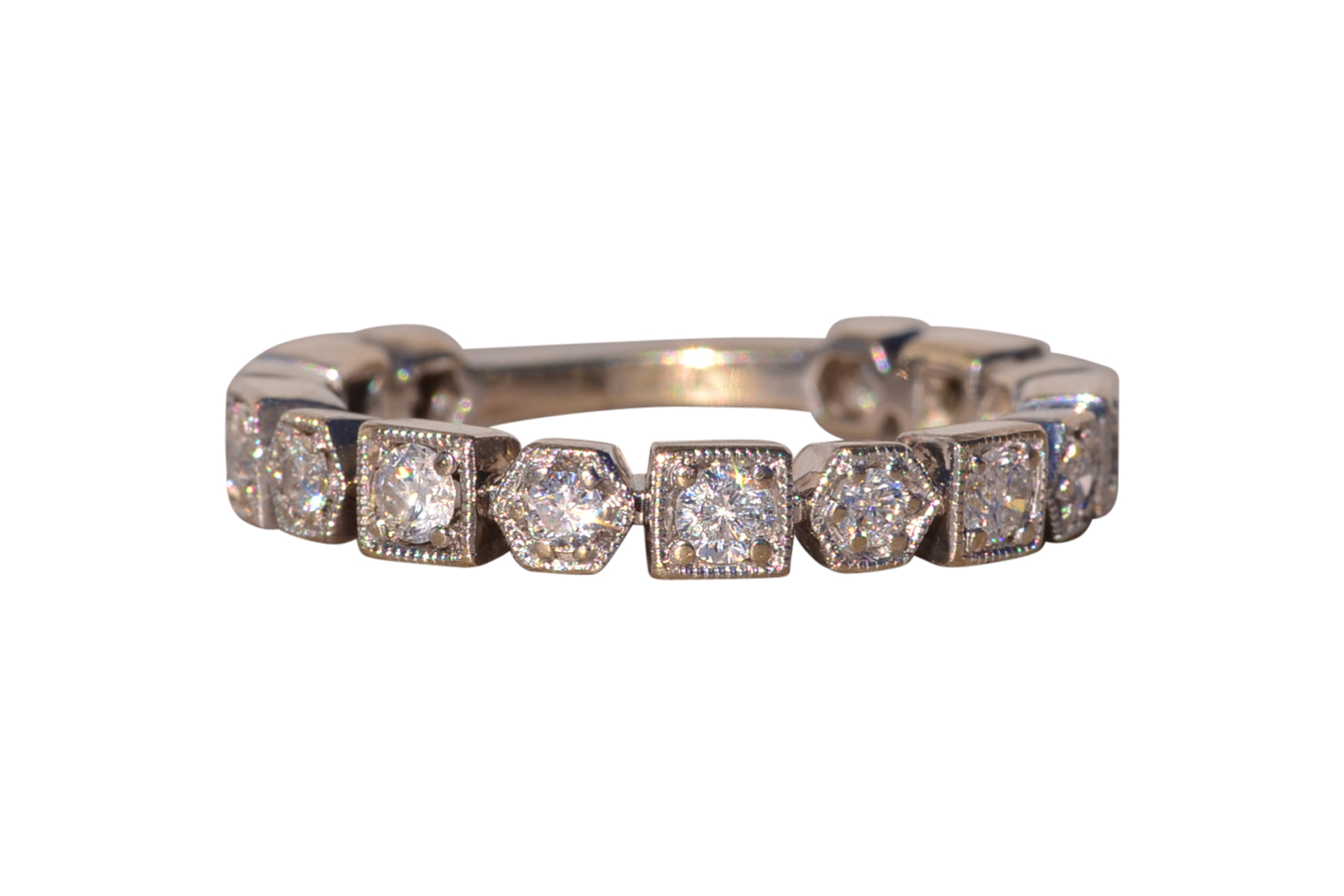 The Sirmione: Shaped Station Stackable Band With Natural Diamonds in White Gold