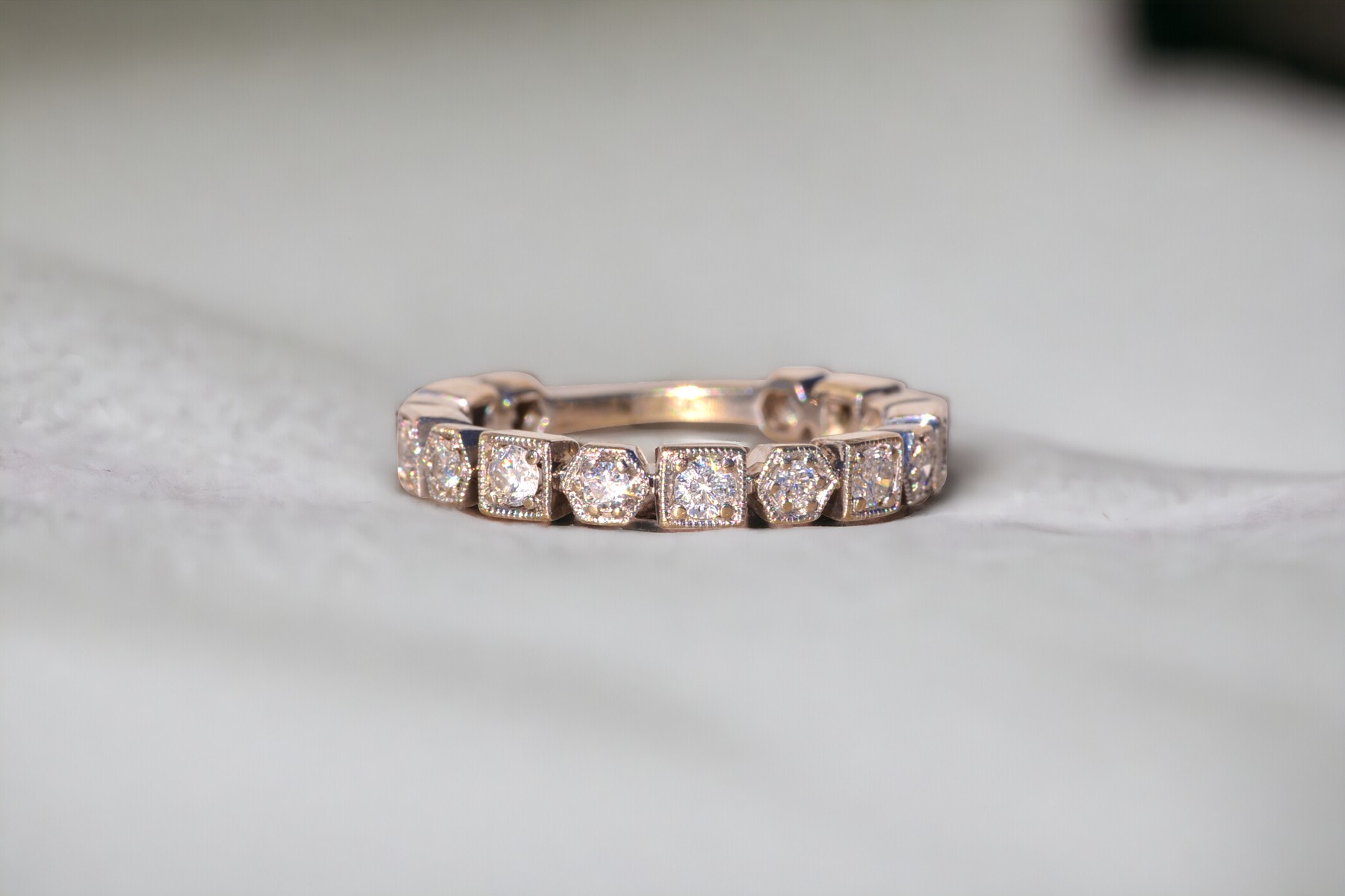 The Sirmione: Shaped Station Stackable Band With Natural Diamonds in White Gold - Image 11