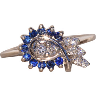 The Emillion: Antique Eye of Providence Ring with Sapphires and Diamonds in White Gold