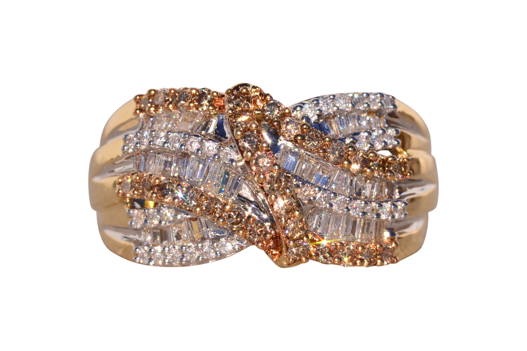 SOLD - The Petrarca: Fancy Color and White Natural Diamond Cocktail Ring in Yellow Gold
