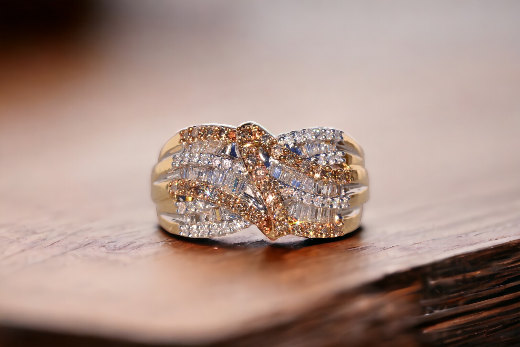 SOLD - The Petrarca: Fancy Color and White Natural Diamond Cocktail Ring in Yellow Gold - Image 11