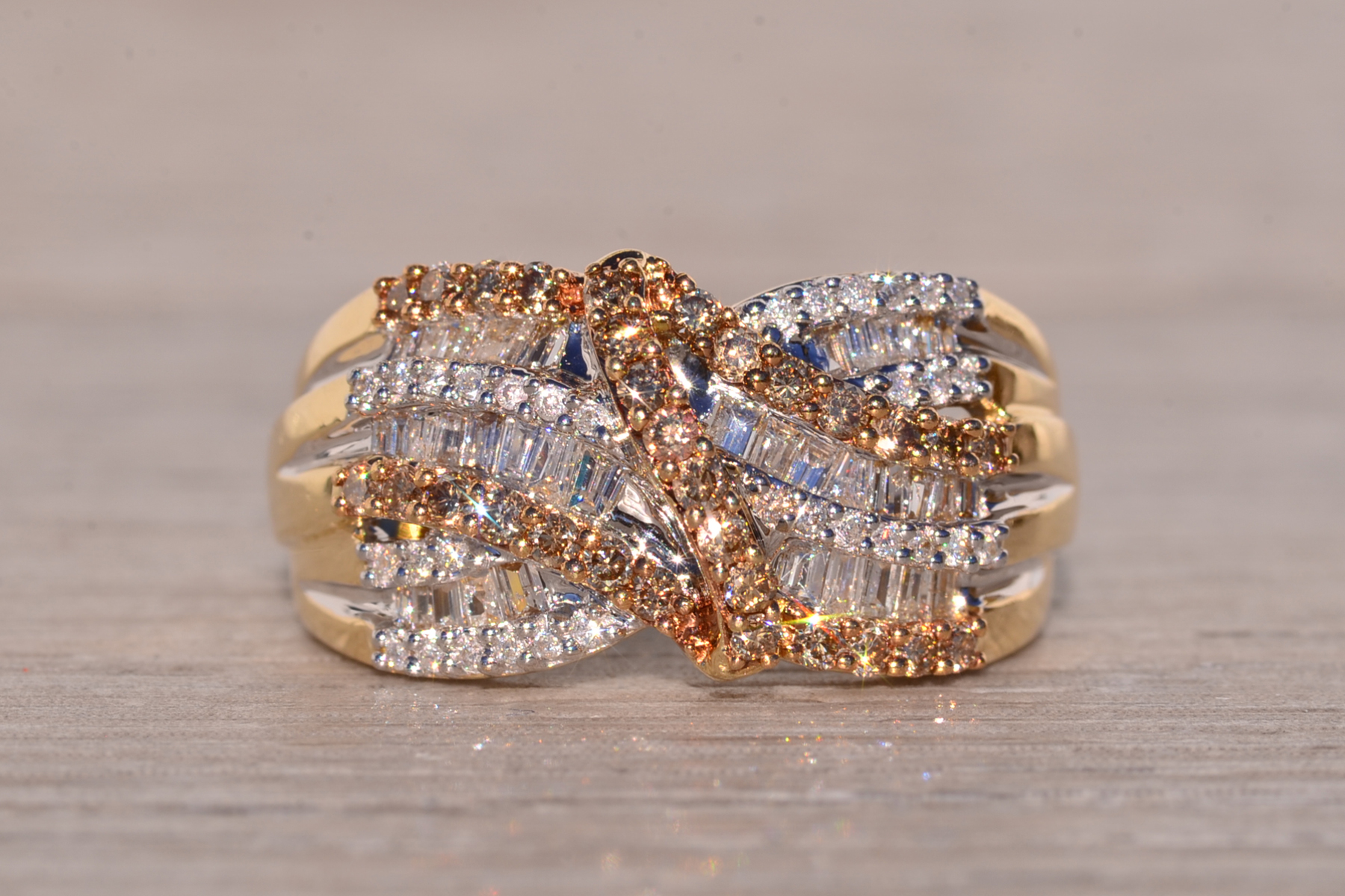SOLD - The Petrarca: Fancy Color and White Natural Diamond Cocktail Ring in Yellow Gold - Image 2