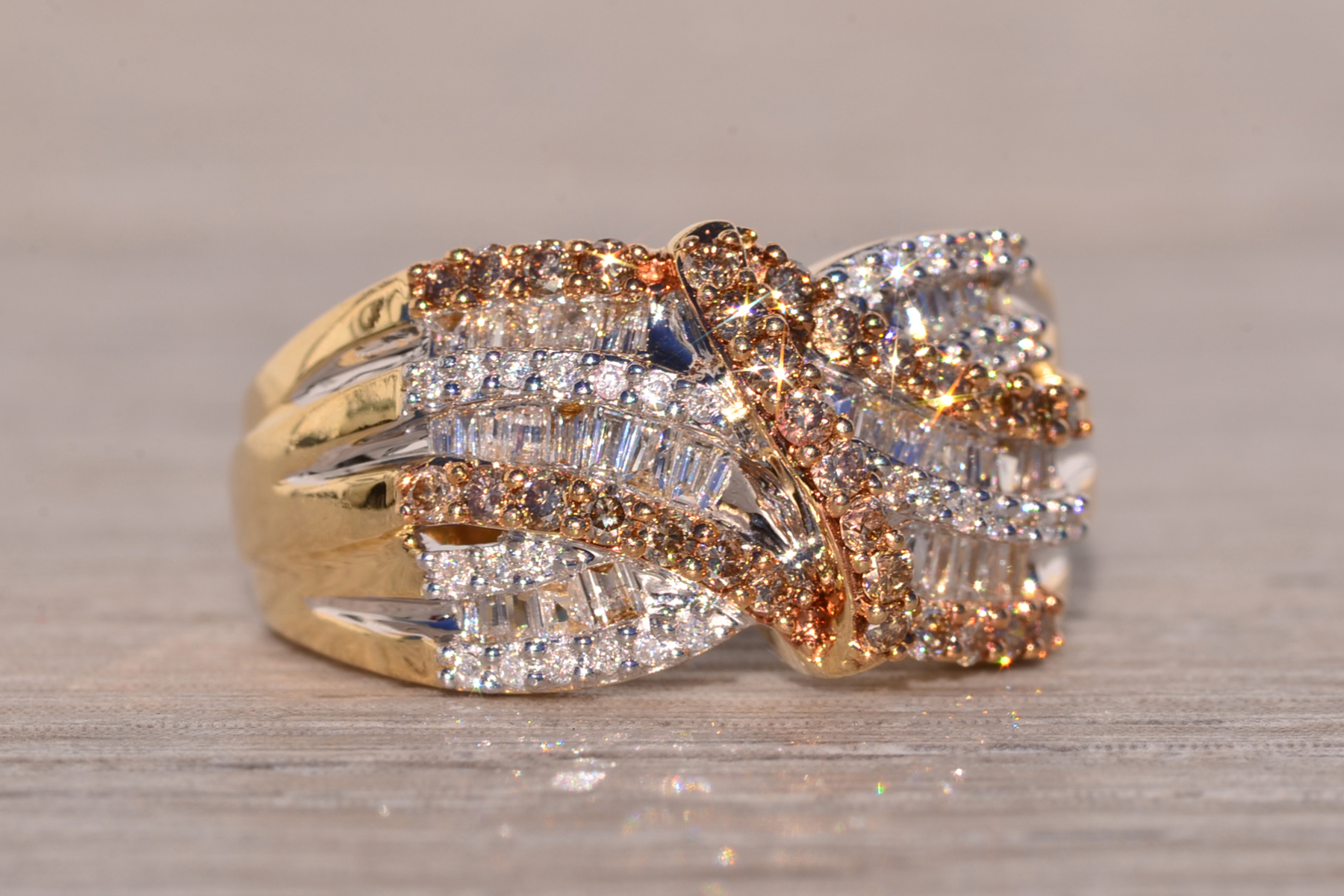 SOLD - The Petrarca: Fancy Color and White Natural Diamond Cocktail Ring in Yellow Gold - Image 6