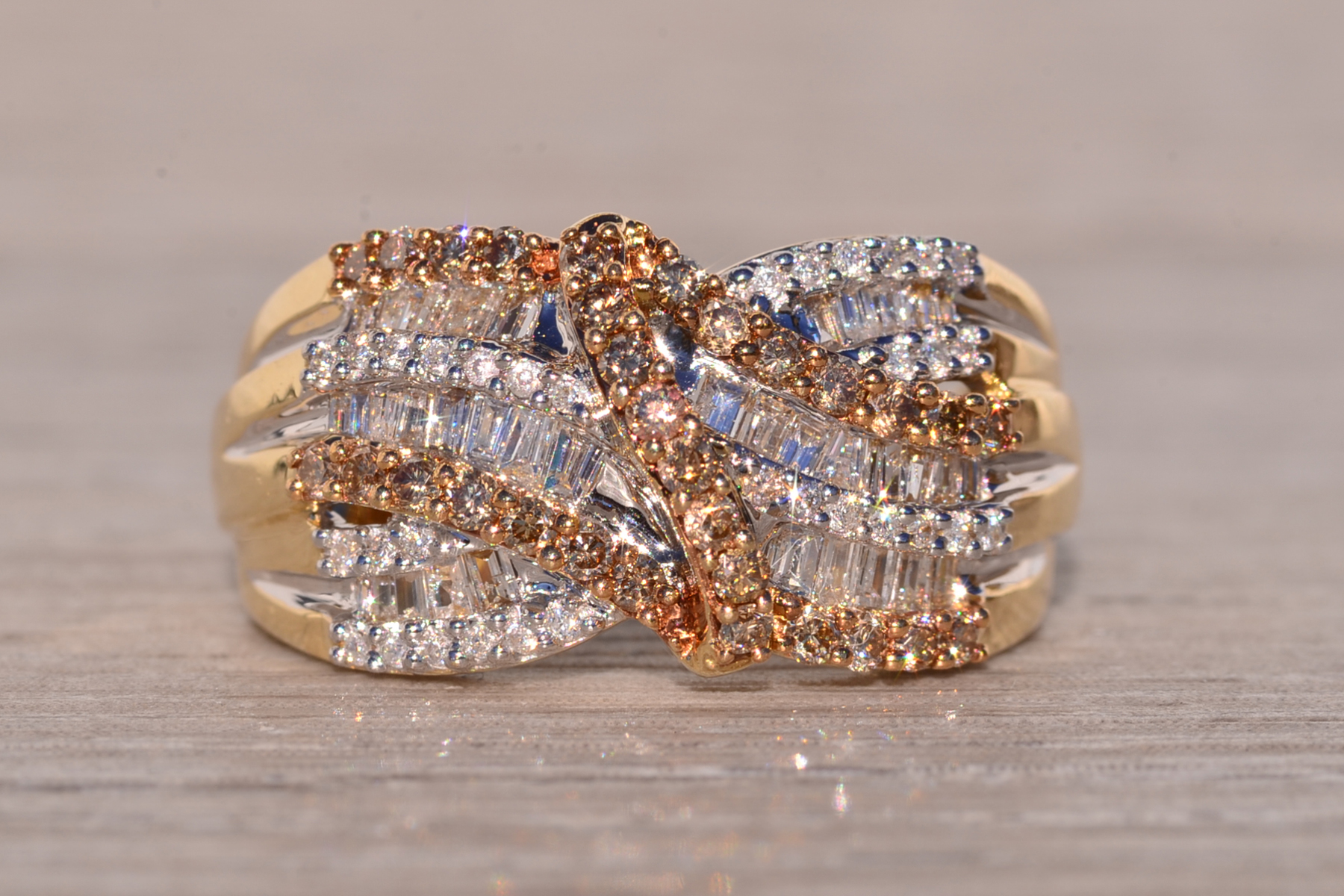 SOLD - The Petrarca: Fancy Color and White Natural Diamond Cocktail Ring in Yellow Gold - Image 8