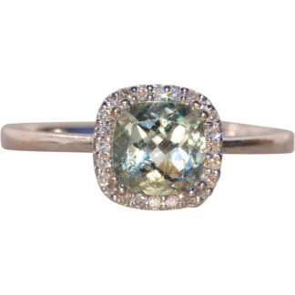 The Collingwood: Praisiolite and Natural Diamond Ring in White Gold