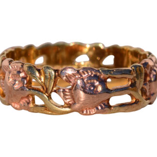 The Bolton: Antique Art Carved Signed Rose Gold and Yellow Gold Filigree Band