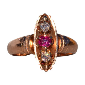 The Padua: Antique Natural Ruby and Diamond Ring in Rose Gold