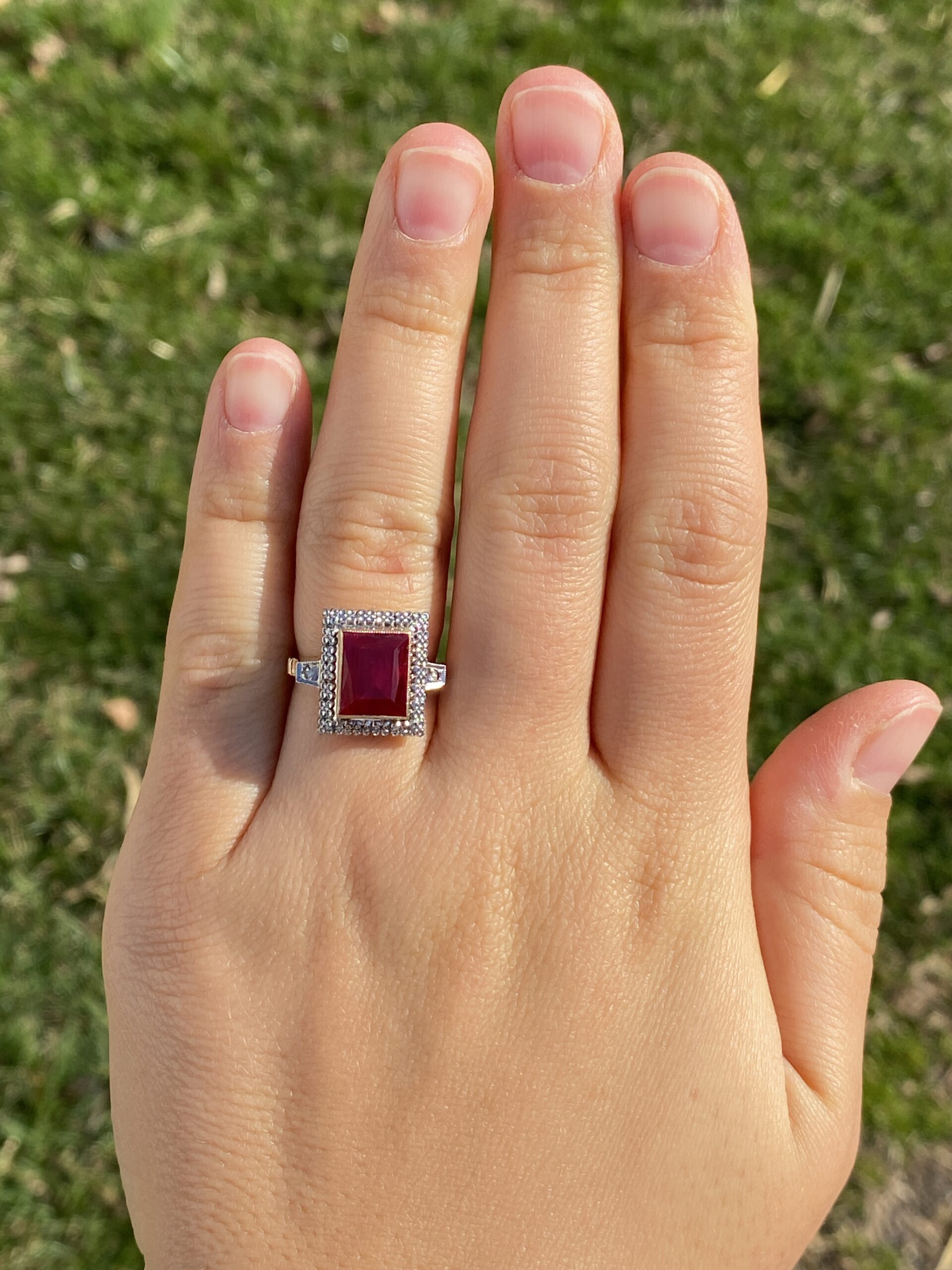 The Bulluno: Retro Era Lab Grown Ruby and Natural Diamond Ring in Yellow Gold - Image 8