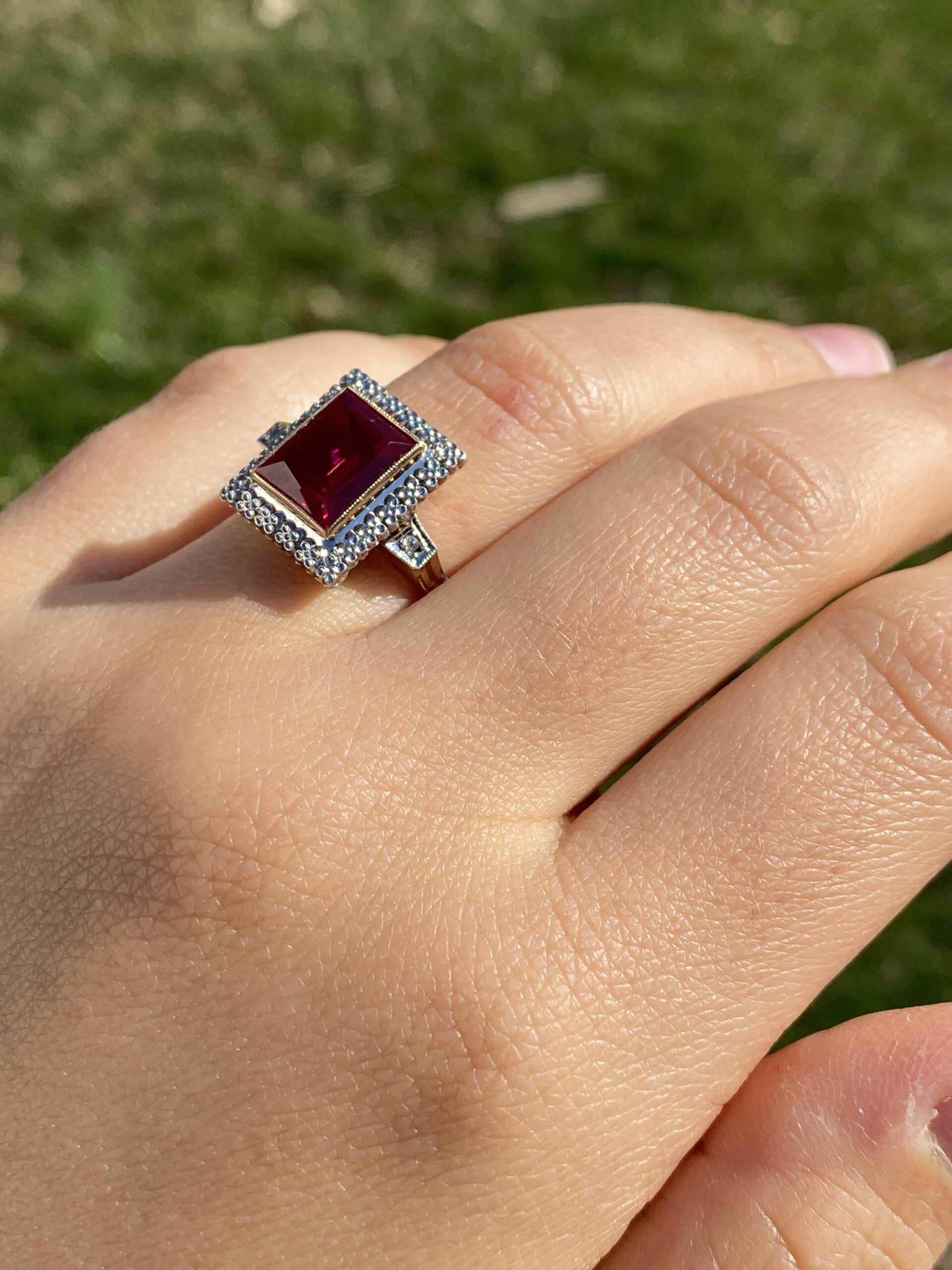 The Bulluno: Retro Era Lab Grown Ruby and Natural Diamond Ring in Yellow Gold - Image 9