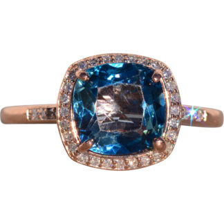The Arqua: London Blue Topaz and Natural Diamond Ring in Rose Gold