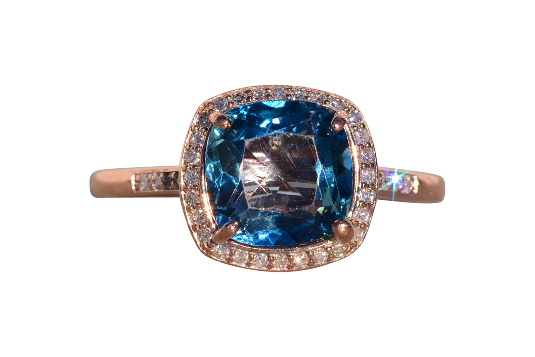 The Arqua: London Blue Topaz and Natural Diamond Ring in Rose Gold