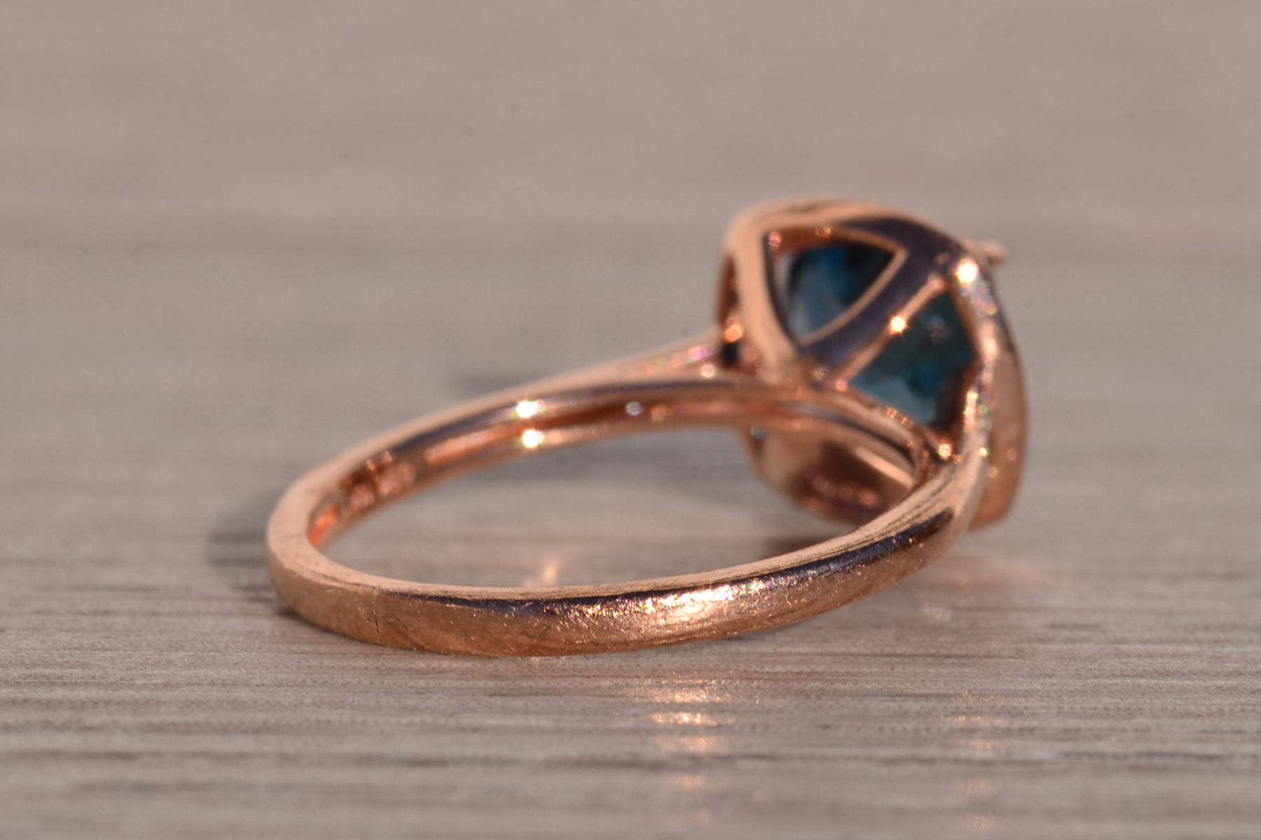 The Arqua: London Blue Topaz and Natural Diamond Ring in Rose Gold - Image 5