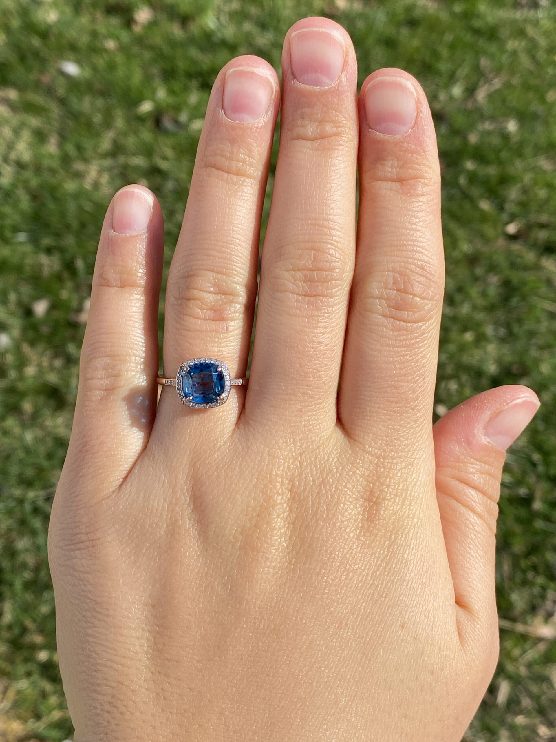 The Arqua: London Blue Topaz and Natural Diamond Ring in Rose Gold - Image 8