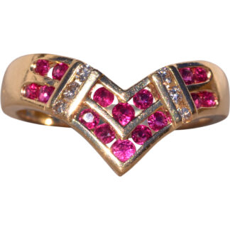 The Ferrat: Natural Ruby and Diamond Chevron Band in Yellow Gold