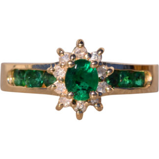 SOLD - The Equense: Vintage 1980's Natural Emerald and Diamond Ring in Yellow Gold