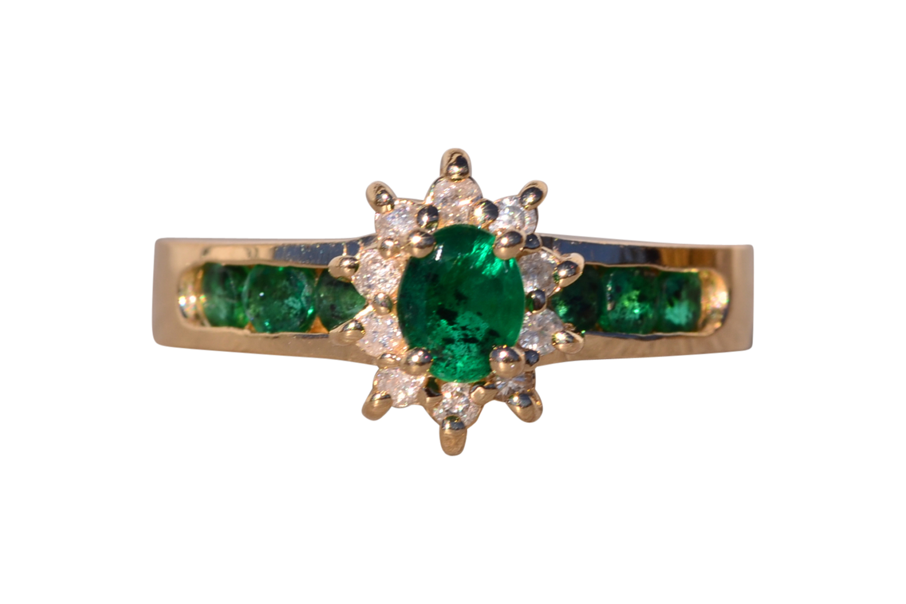 SOLD - The Equense: Vintage 1980's Natural Emerald and Diamond Ring in Yellow Gold