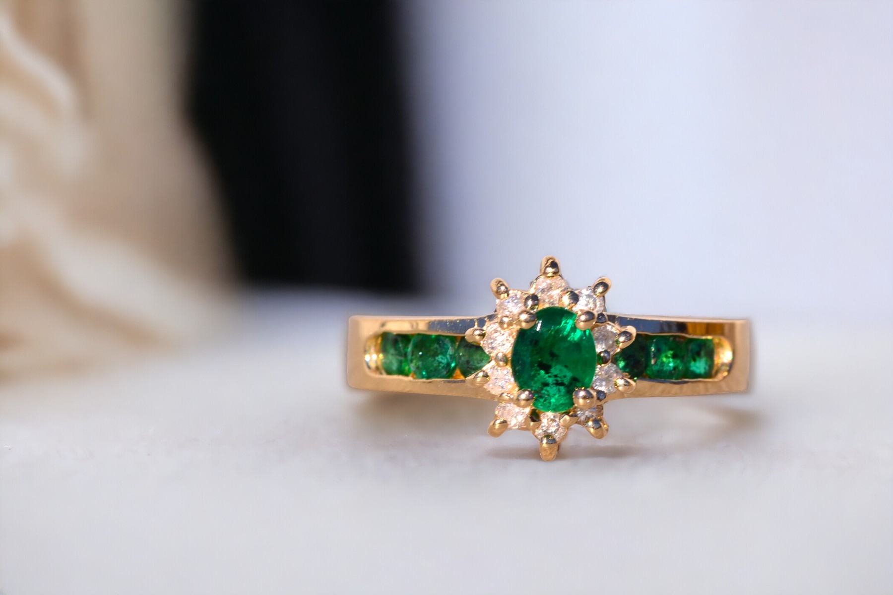 SOLD - The Equense: Vintage 1980's Natural Emerald and Diamond Ring in Yellow Gold - Image 11
