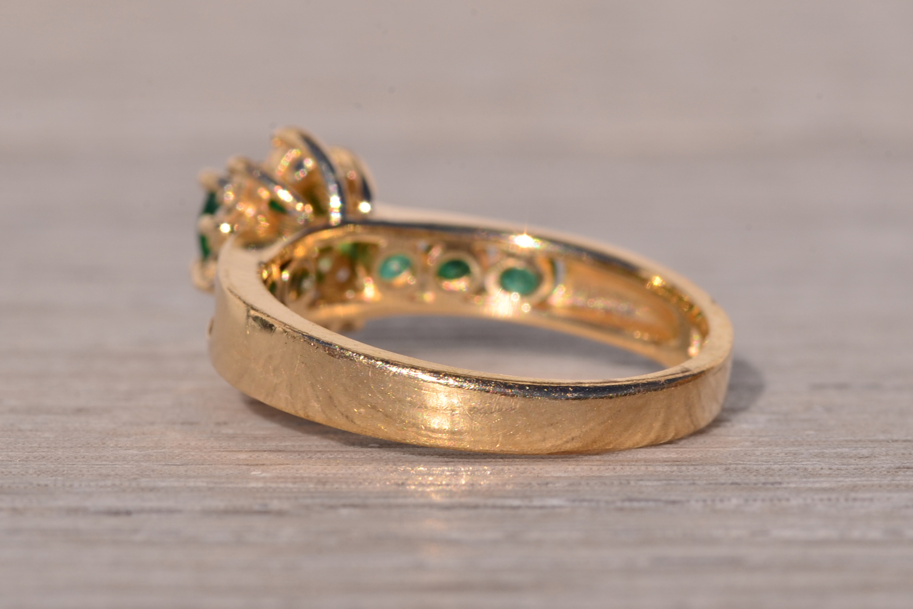 SOLD - The Equense: Vintage 1980's Natural Emerald and Diamond Ring in Yellow Gold - Image 4