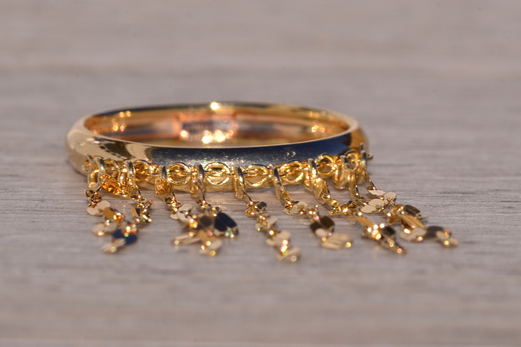 SOLD - The Garda: Playful Dangling Chain Ring in Yellow Gold - Image 2