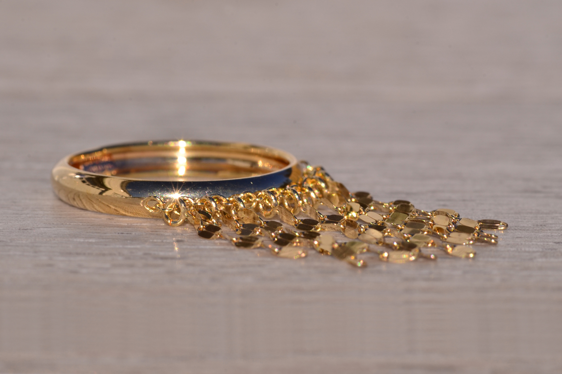 SOLD - The Garda: Playful Dangling Chain Ring in Yellow Gold - Image 6