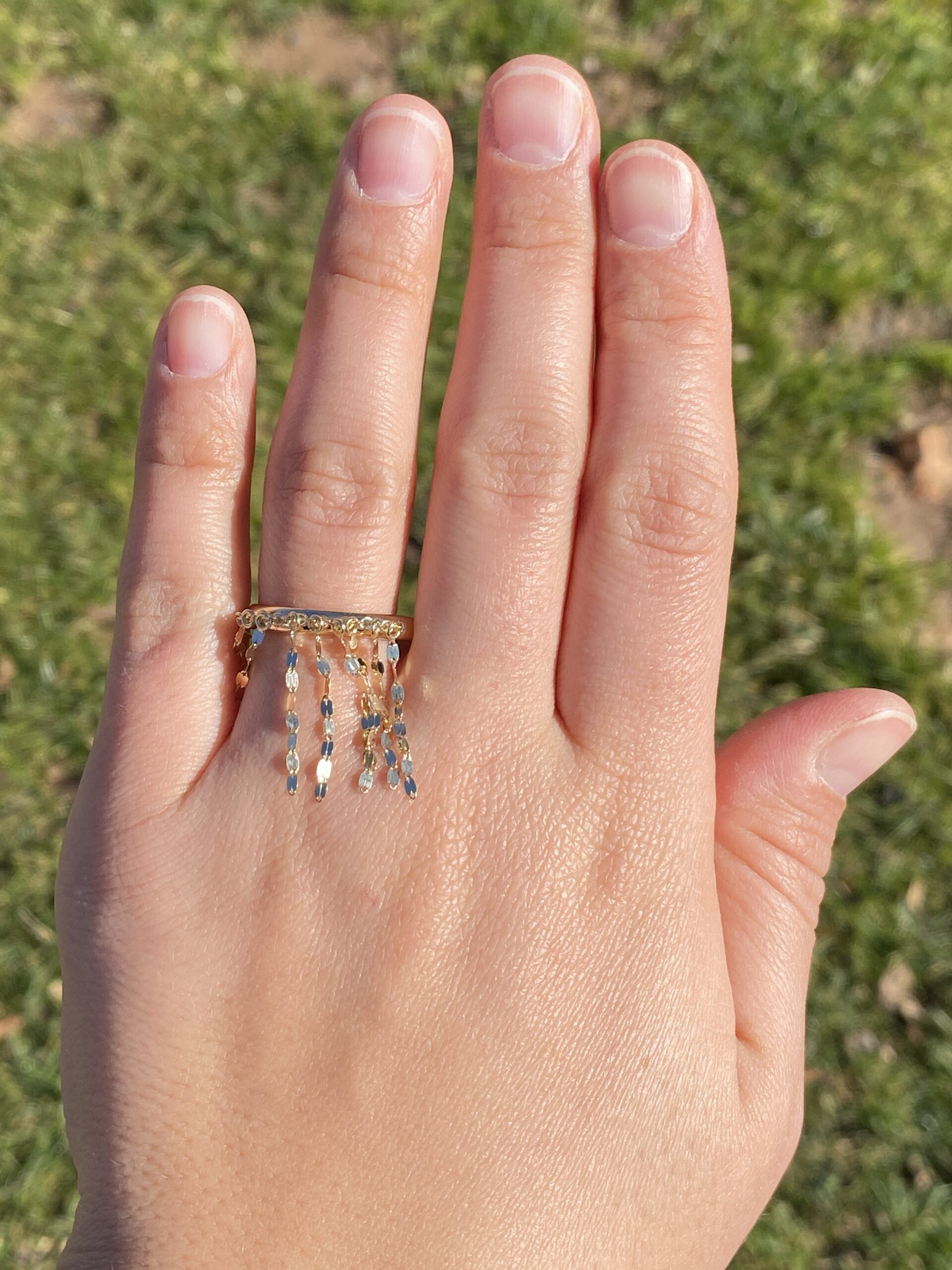 SOLD - The Garda: Playful Dangling Chain Ring in Yellow Gold - Image 8