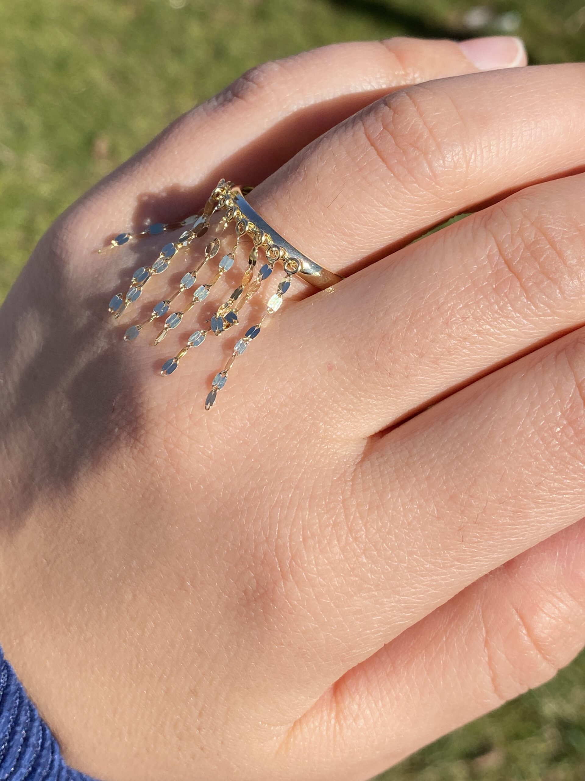 SOLD - The Garda: Playful Dangling Chain Ring in Yellow Gold - Image 9