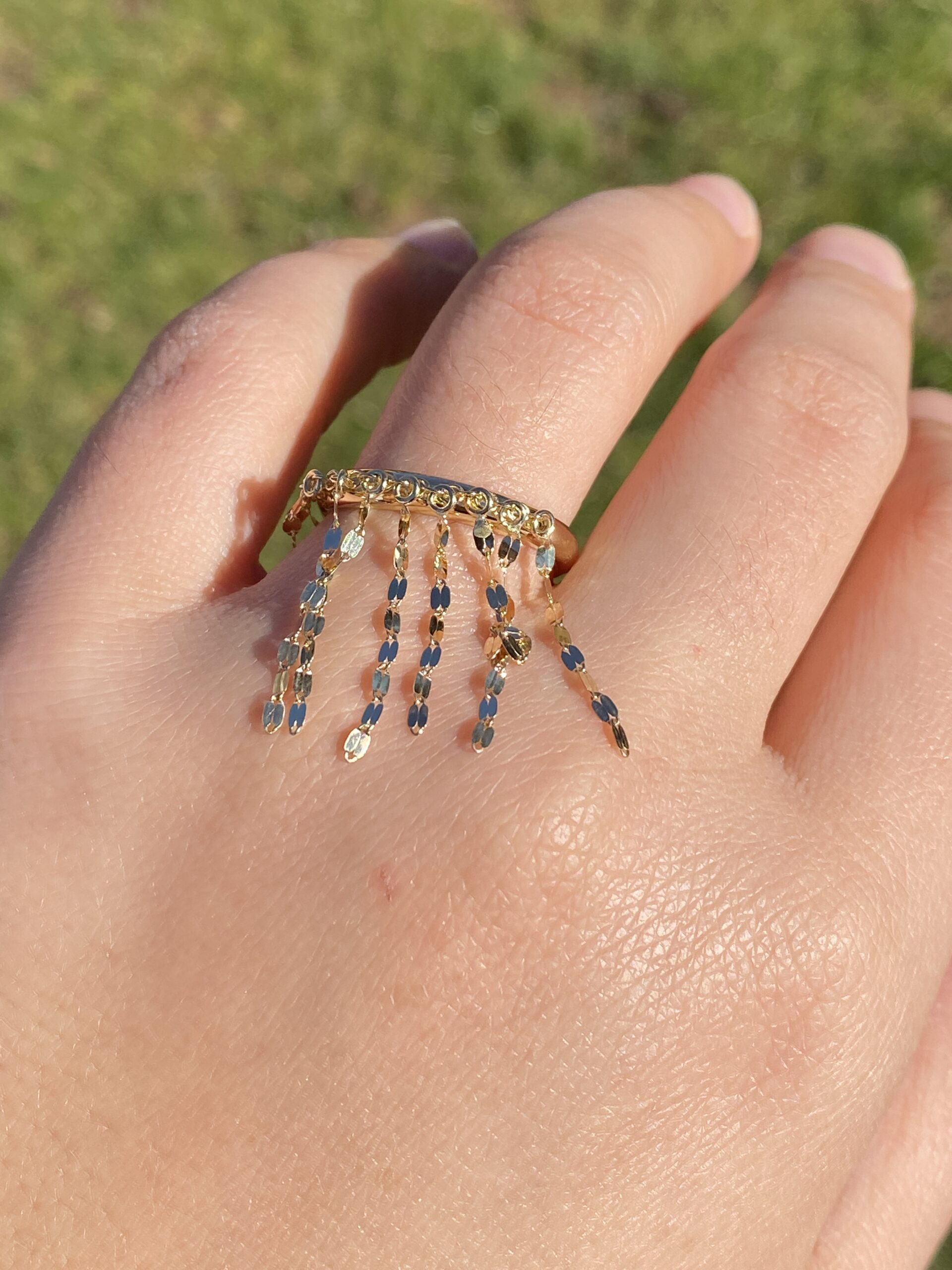 SOLD - The Garda: Playful Dangling Chain Ring in Yellow Gold - Image 10