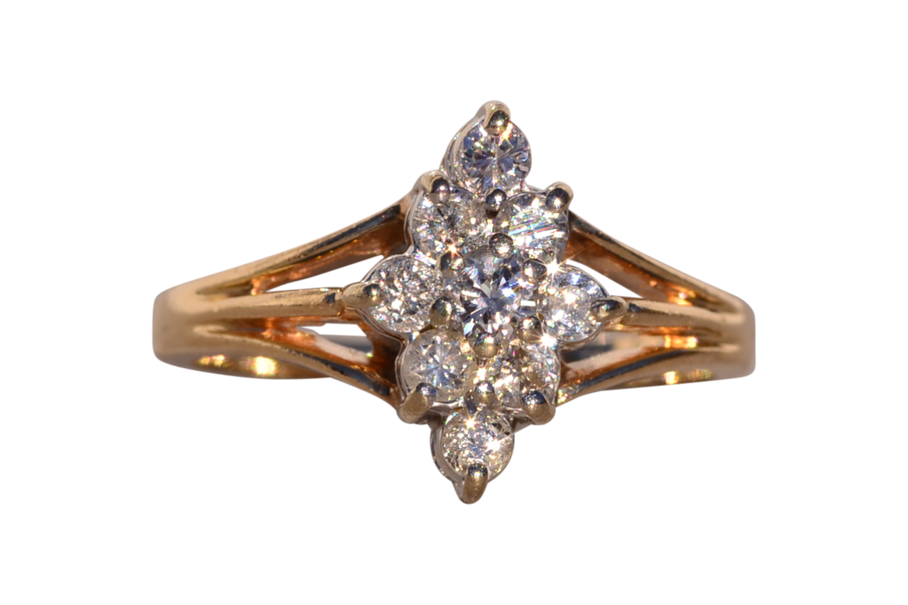 SOLD - The Grappa: Vintage Navette Shaped Natural Diamond Ring in Yellow Gold
