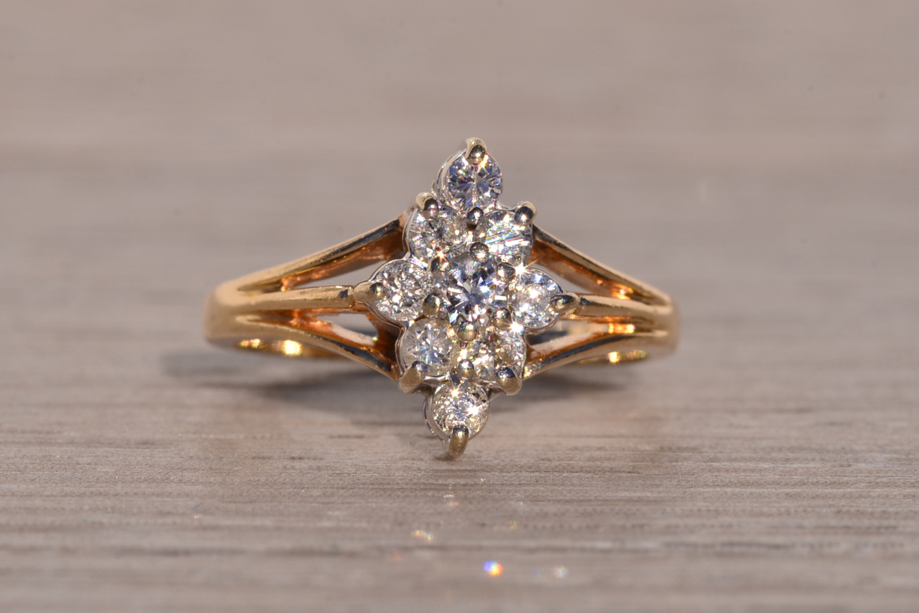 SOLD - The Grappa: Vintage Navette Shaped Natural Diamond Ring in Yellow Gold - Image 2