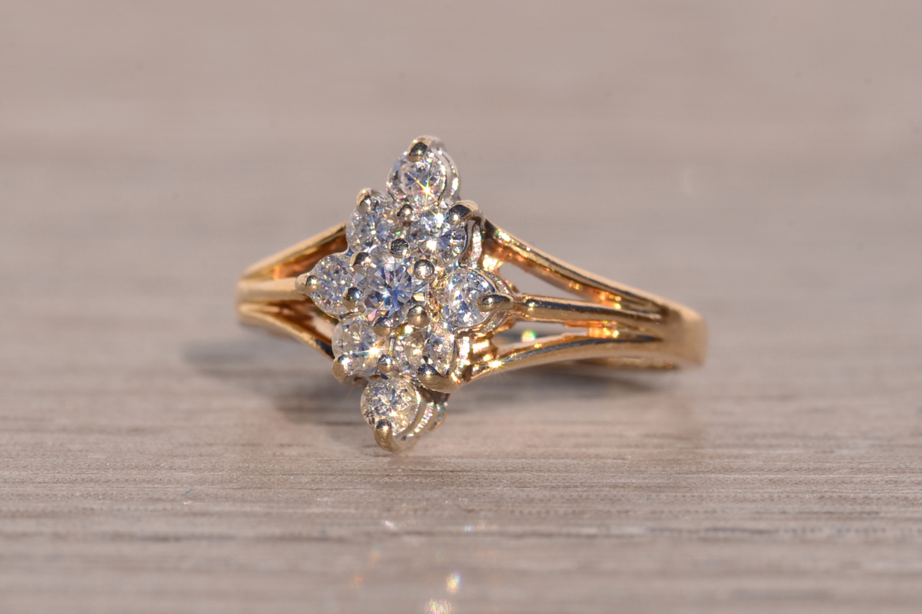 SOLD - The Grappa: Vintage Navette Shaped Natural Diamond Ring in Yellow Gold - Image 3