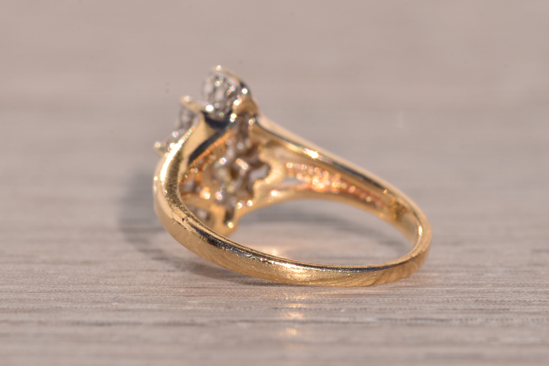 SOLD - The Grappa: Vintage Navette Shaped Natural Diamond Ring in Yellow Gold - Image 4