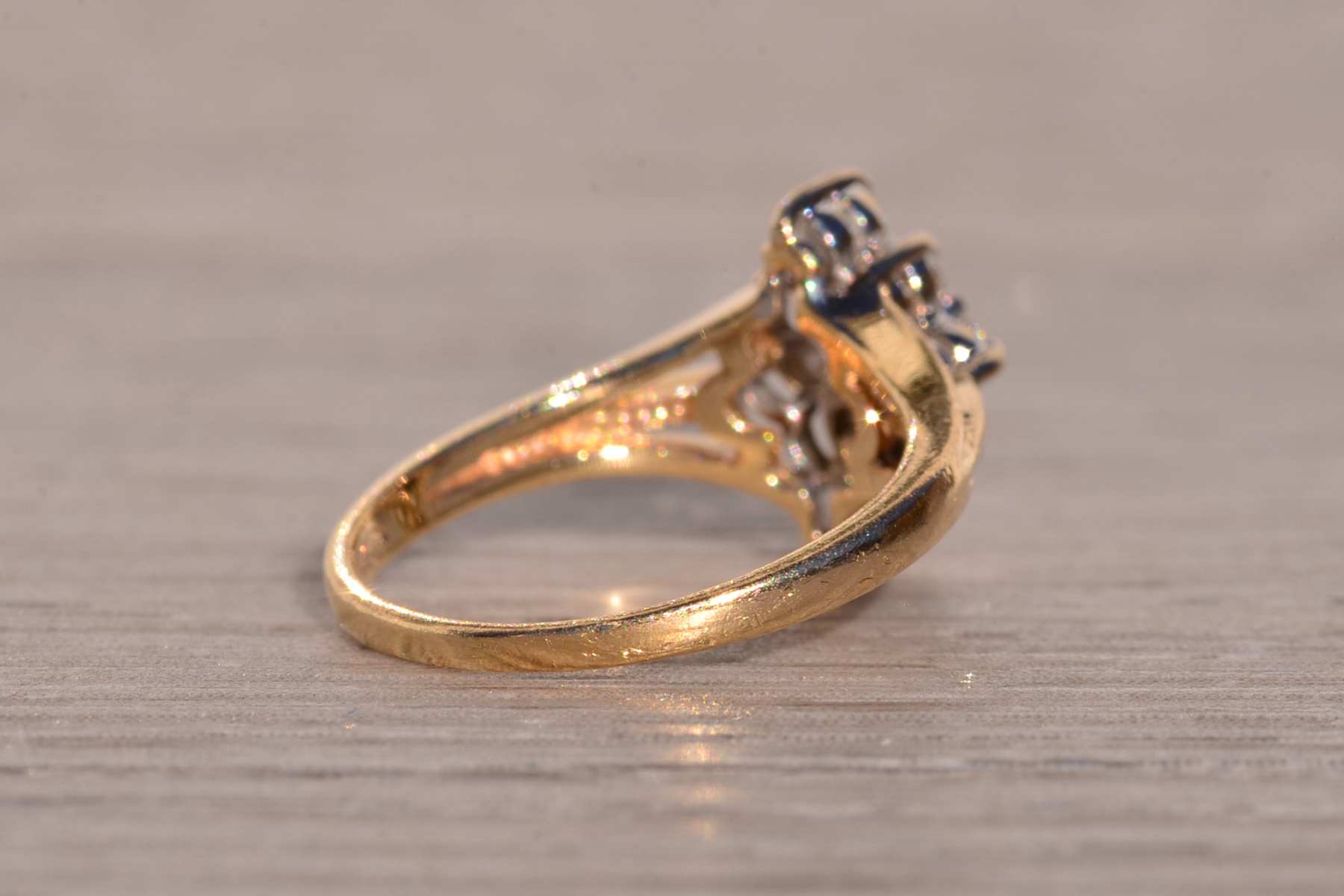 SOLD - The Grappa: Vintage Navette Shaped Natural Diamond Ring in Yellow Gold - Image 5