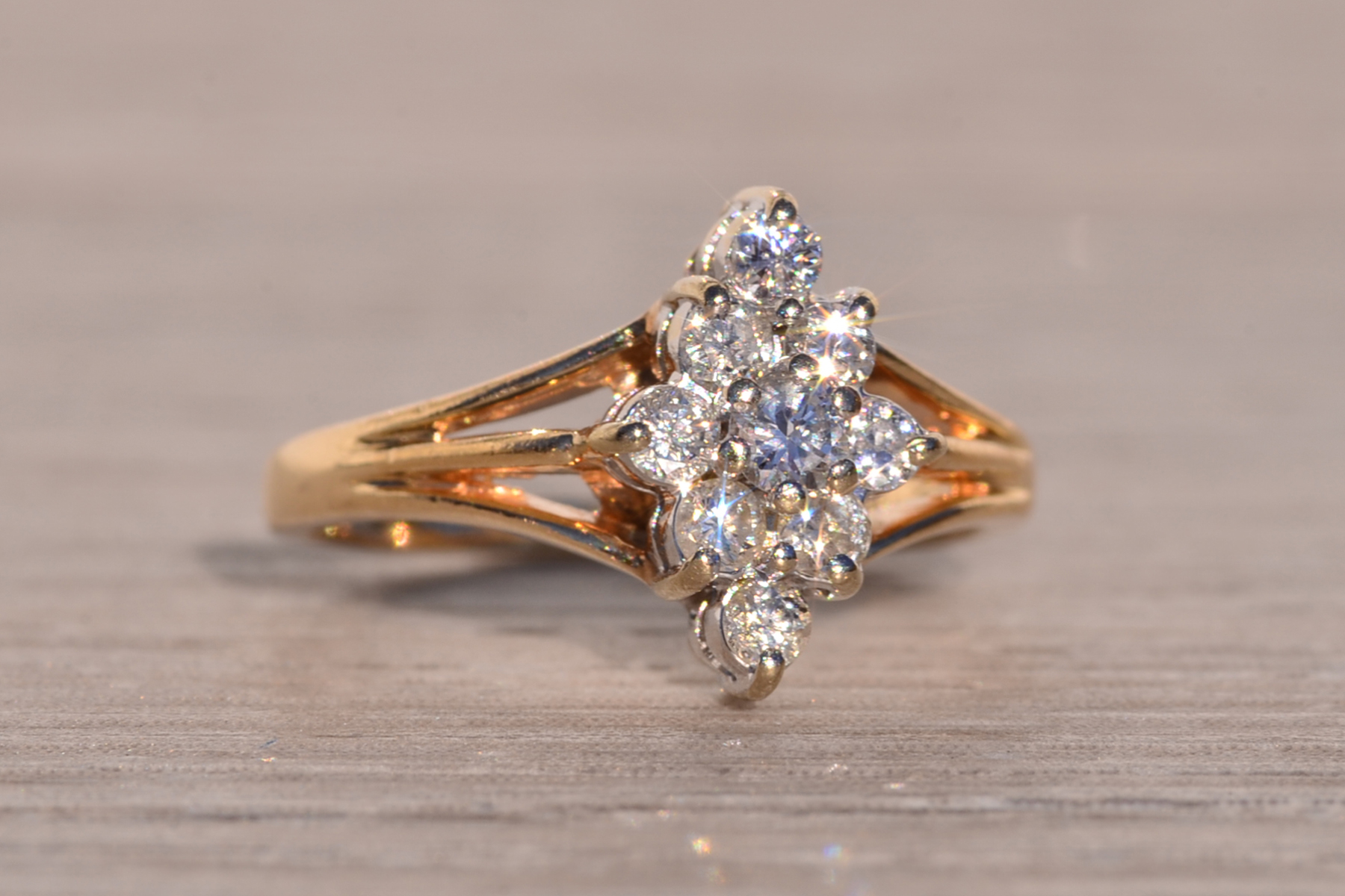 SOLD - The Grappa: Vintage Navette Shaped Natural Diamond Ring in Yellow Gold - Image 6