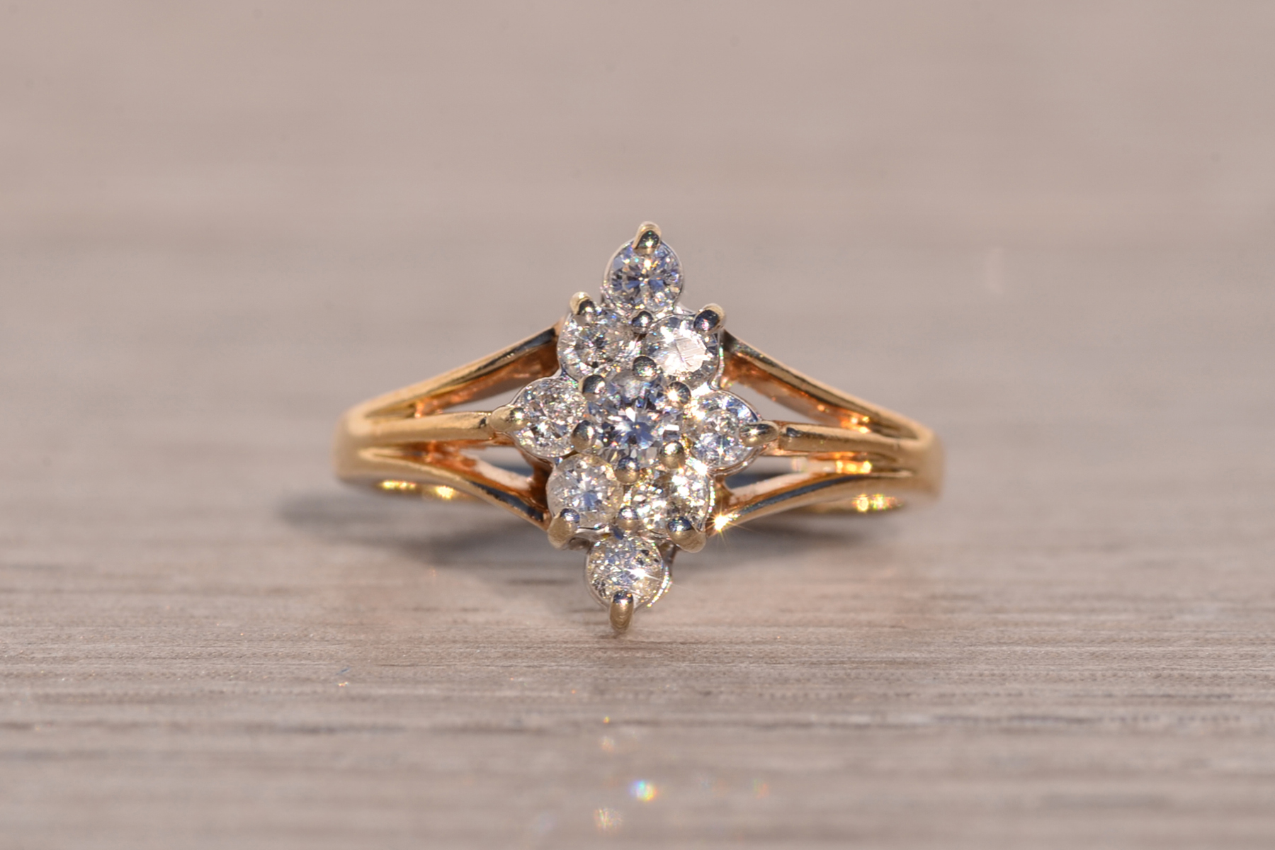 SOLD - The Grappa: Vintage Navette Shaped Natural Diamond Ring in Yellow Gold - Image 7