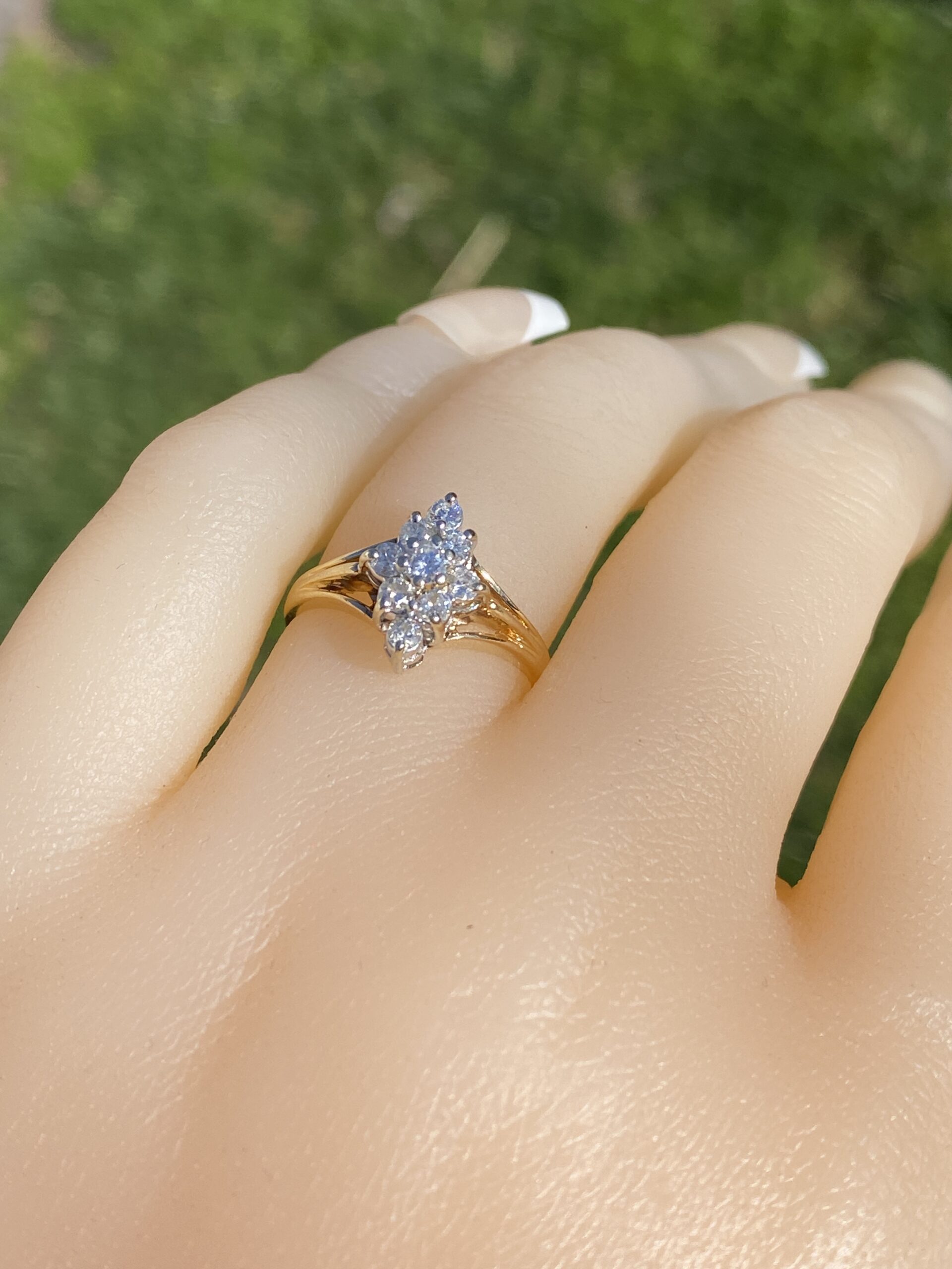 SOLD - The Grappa: Vintage Navette Shaped Natural Diamond Ring in Yellow Gold - Image 10
