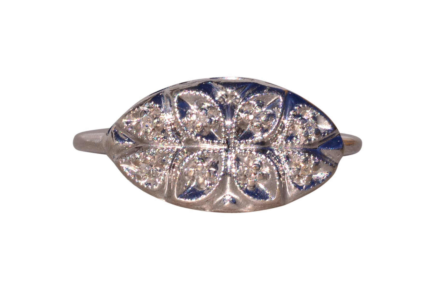 SOLD - The Foxborough: Antique White Gold Cocktail Ring with Natural Diamonds