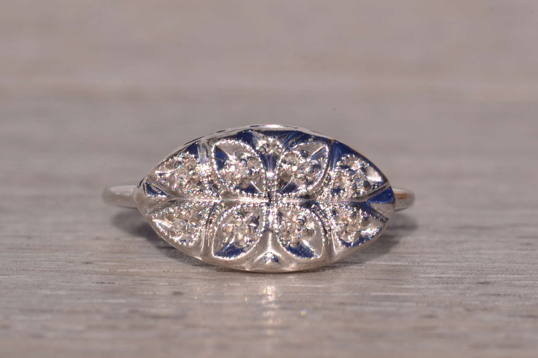 SOLD - The Foxborough: Antique White Gold Cocktail Ring with Natural Diamonds - Image 2