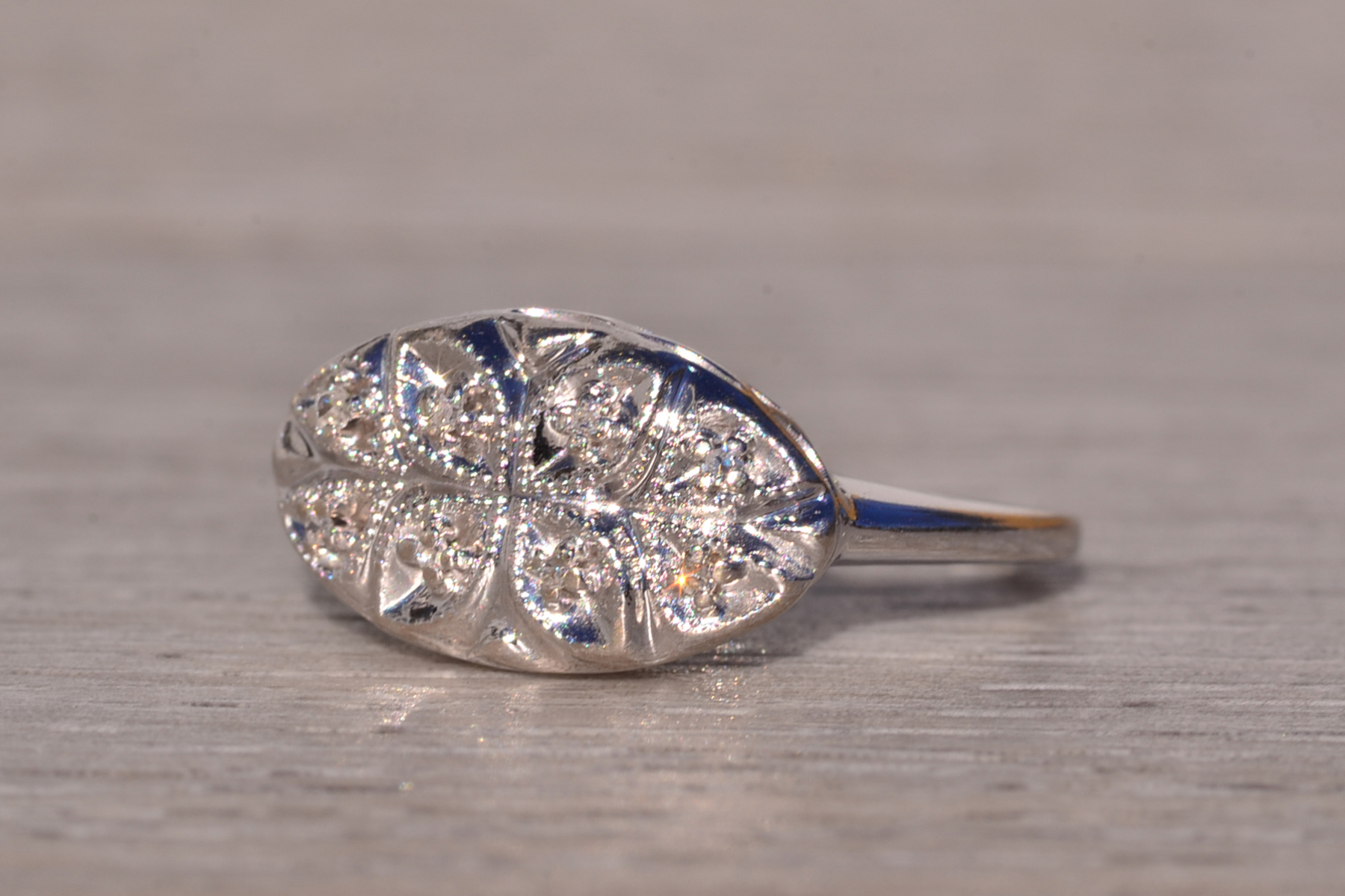 SOLD - The Foxborough: Antique White Gold Cocktail Ring with Natural Diamonds - Image 3