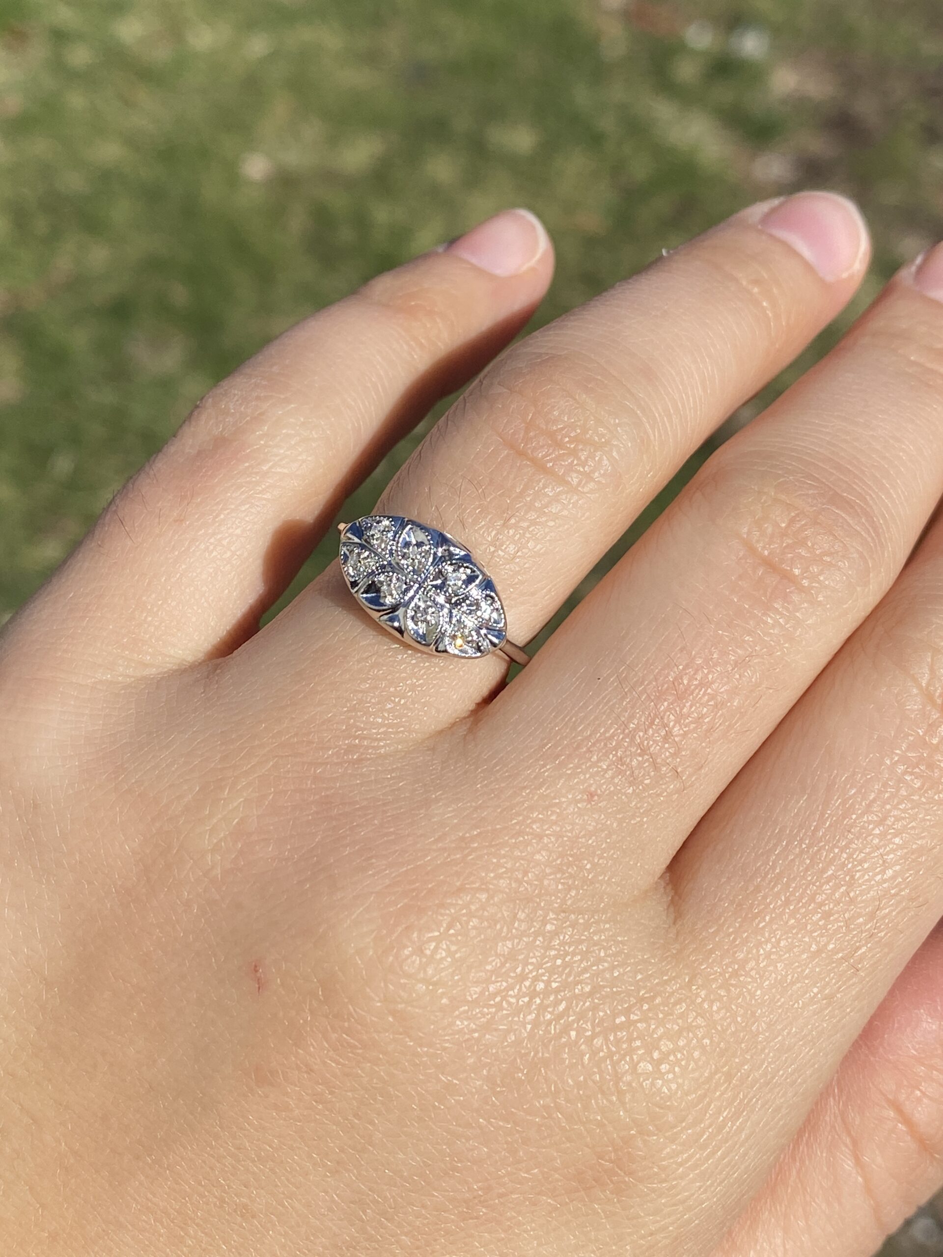 SOLD - The Foxborough: Antique White Gold Cocktail Ring with Natural Diamonds - Image 9