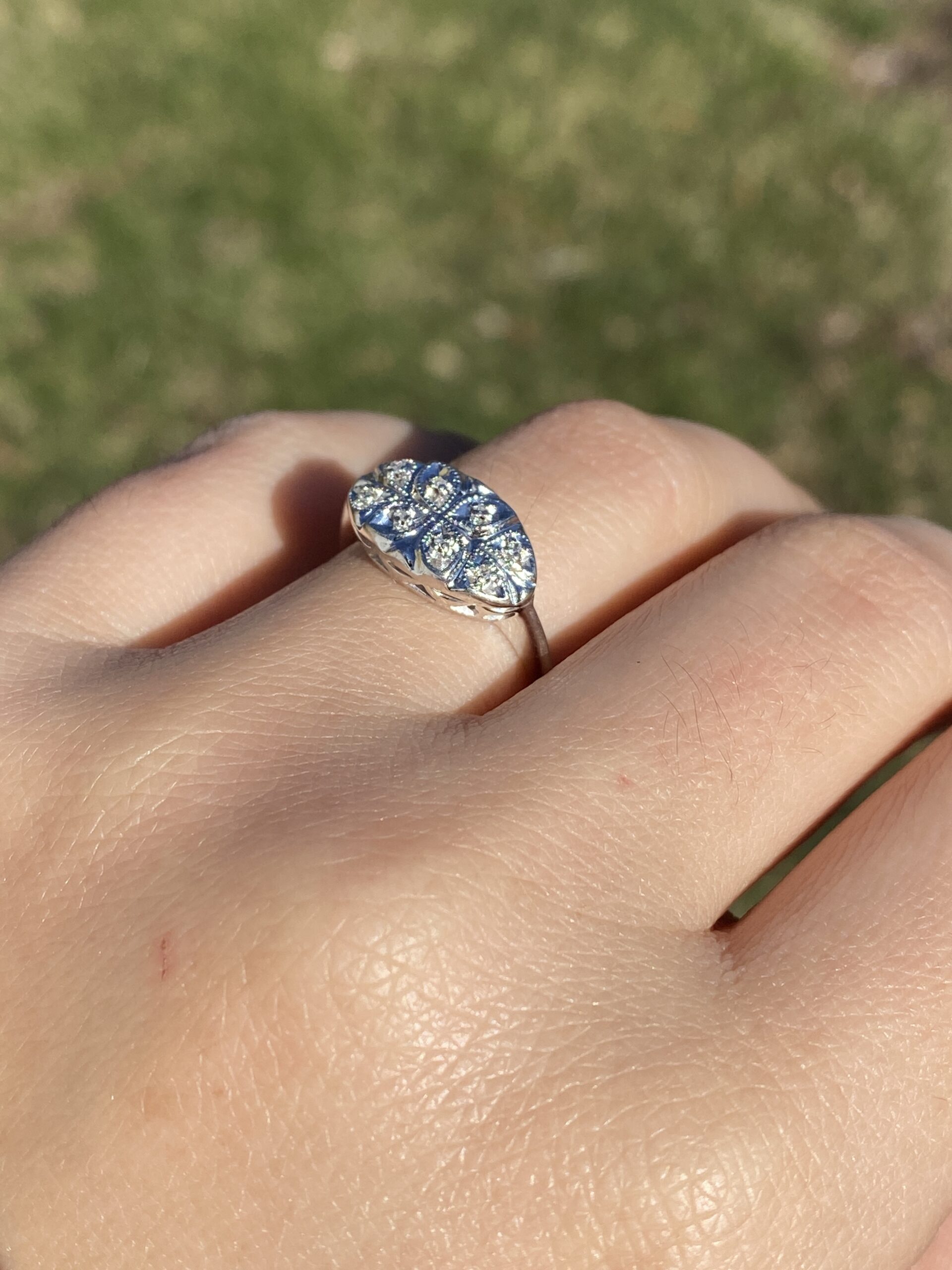 SOLD - The Foxborough: Antique White Gold Cocktail Ring with Natural Diamonds - Image 10