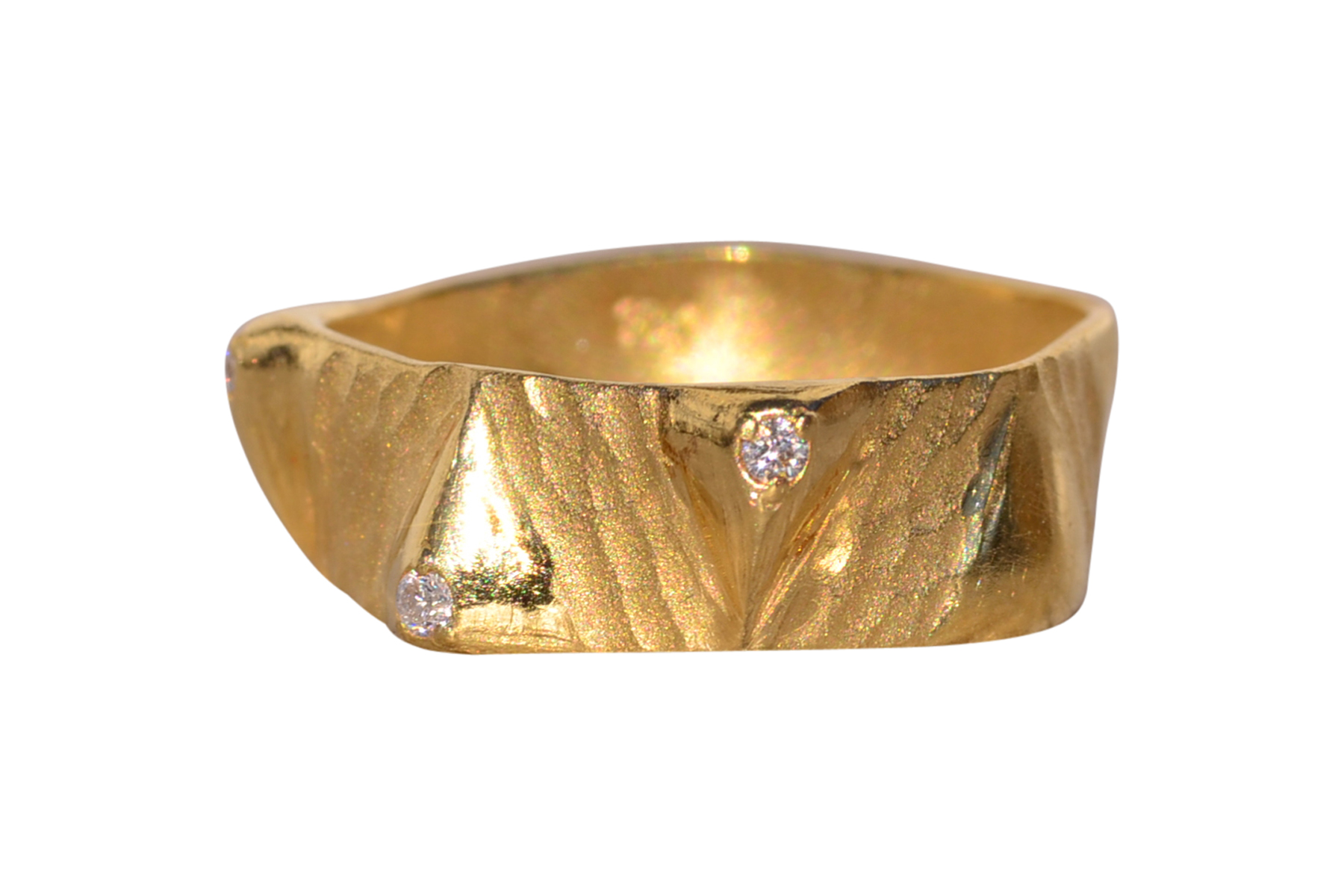 SOLD - The Rovigo: Yellow Gold Textured Ring with Natural Diamonds