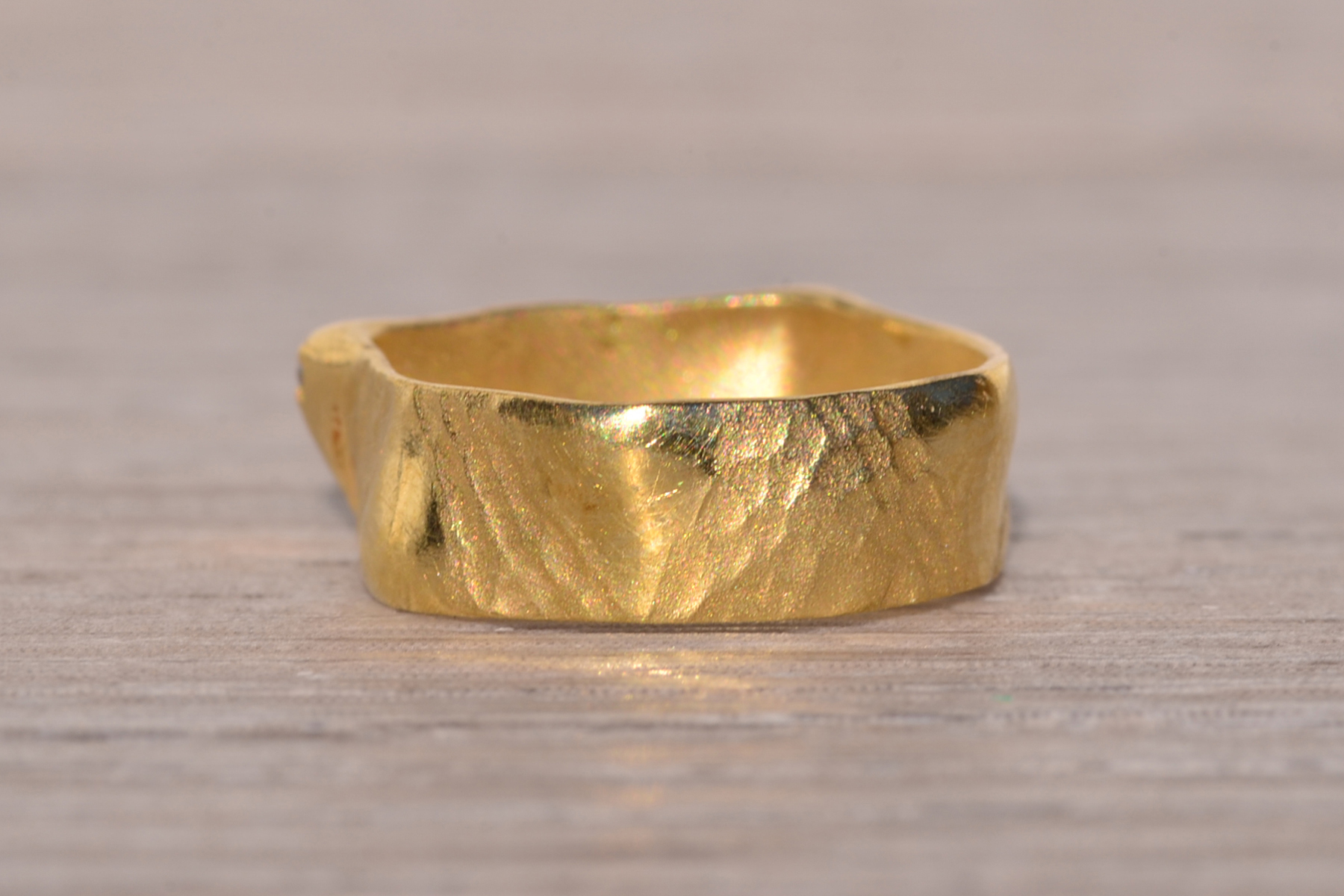 SOLD - The Rovigo: Yellow Gold Textured Ring with Natural Diamonds - Image 3