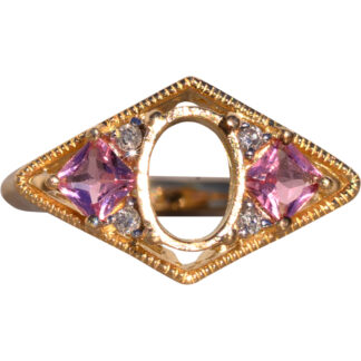 Pink Topaz and Natural Diamond Semi Mount in Yellow Gold