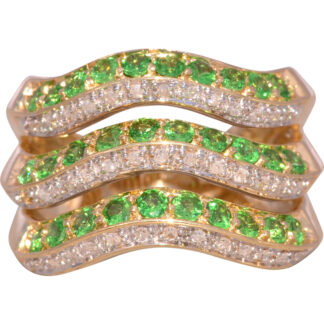 The Green Waves: Tsavorite Garnet and Diamond Ring in 14 Karat Yellow Gold