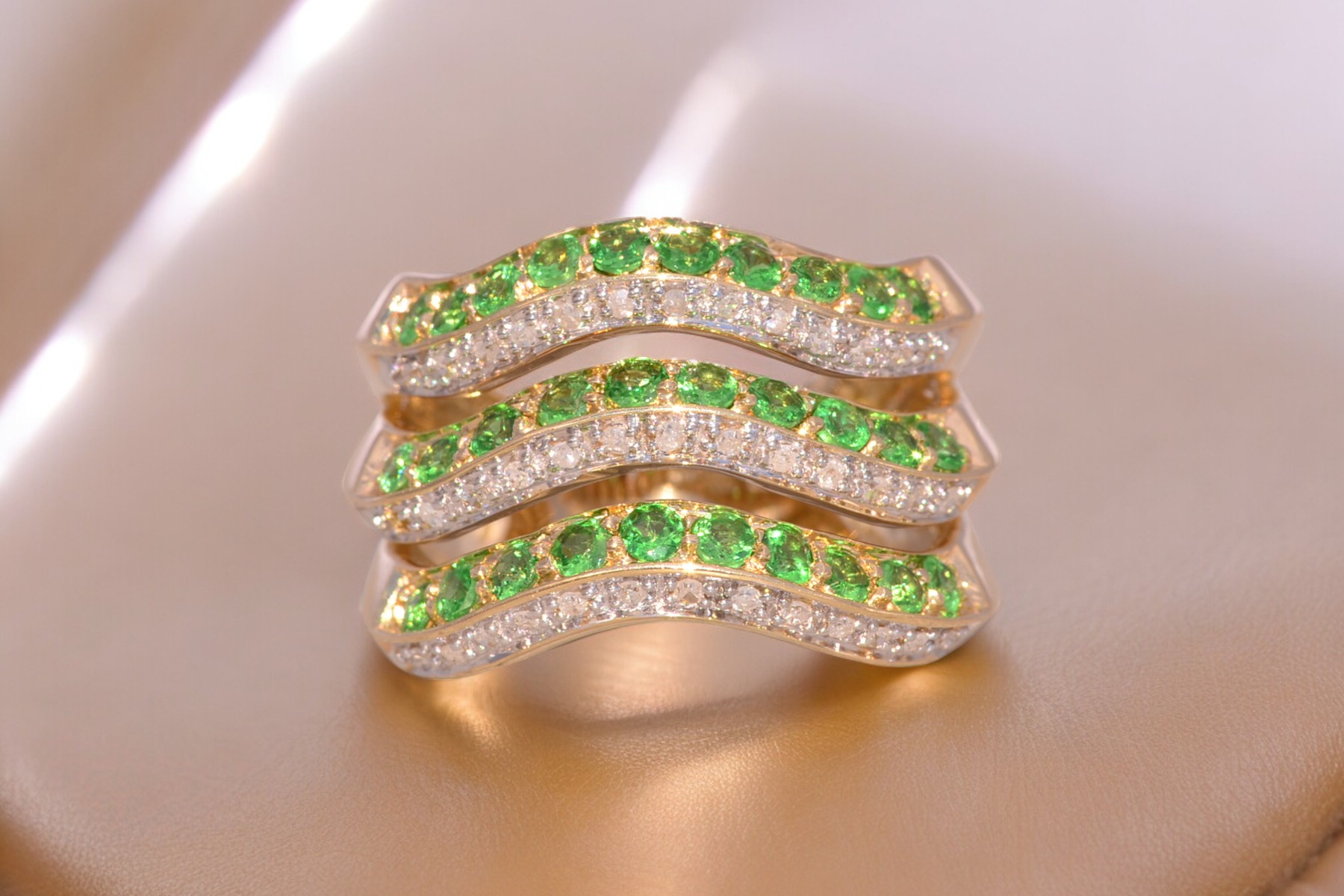The Green Waves: Tsavorite Garnet and Diamond Ring in 14 Karat Yellow Gold - Image 11