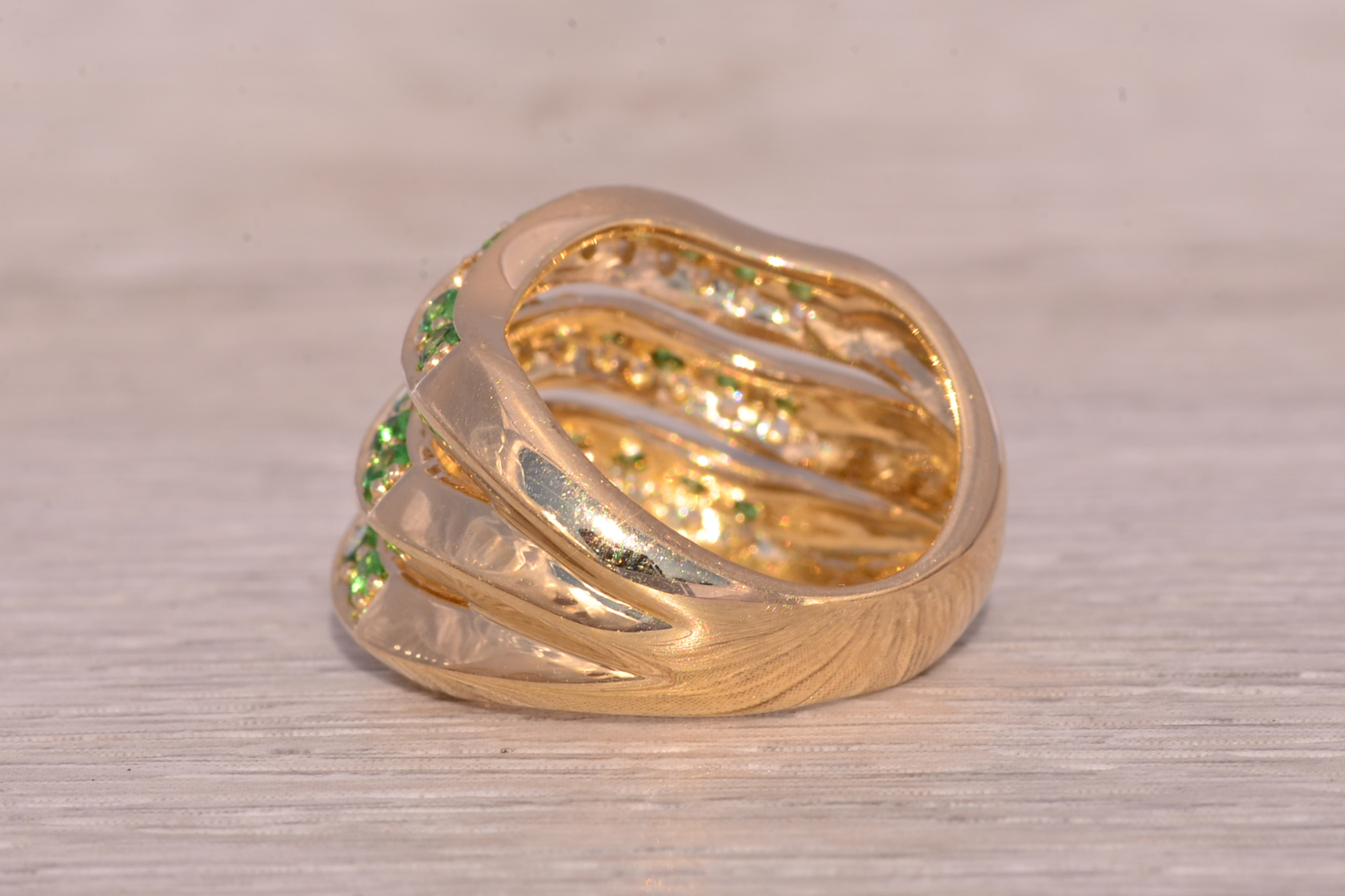 The Green Waves: Tsavorite Garnet and Diamond Ring in 14 Karat Yellow Gold - Image 4