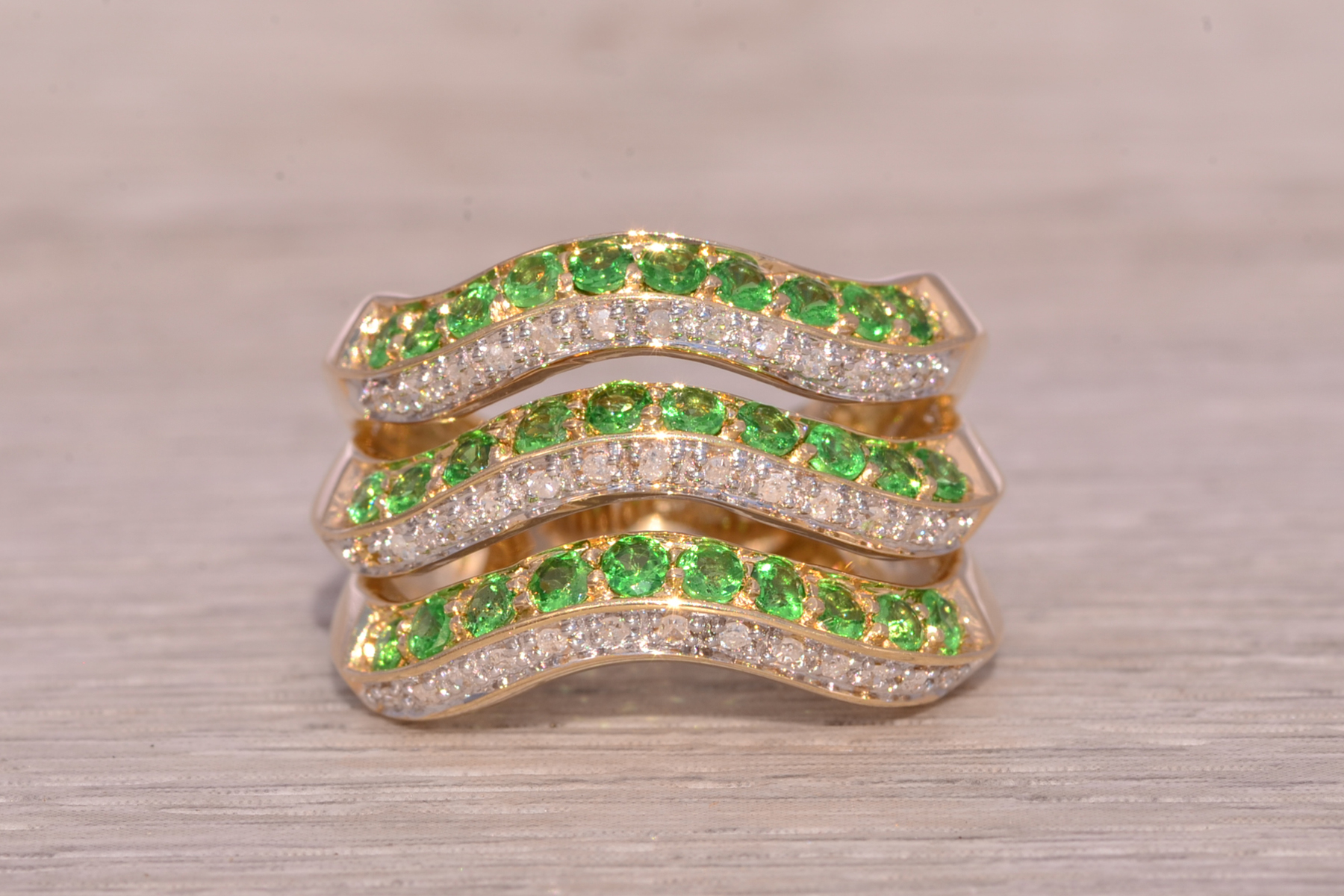 The Green Waves: Tsavorite Garnet and Diamond Ring in 14 Karat Yellow Gold - Image 7
