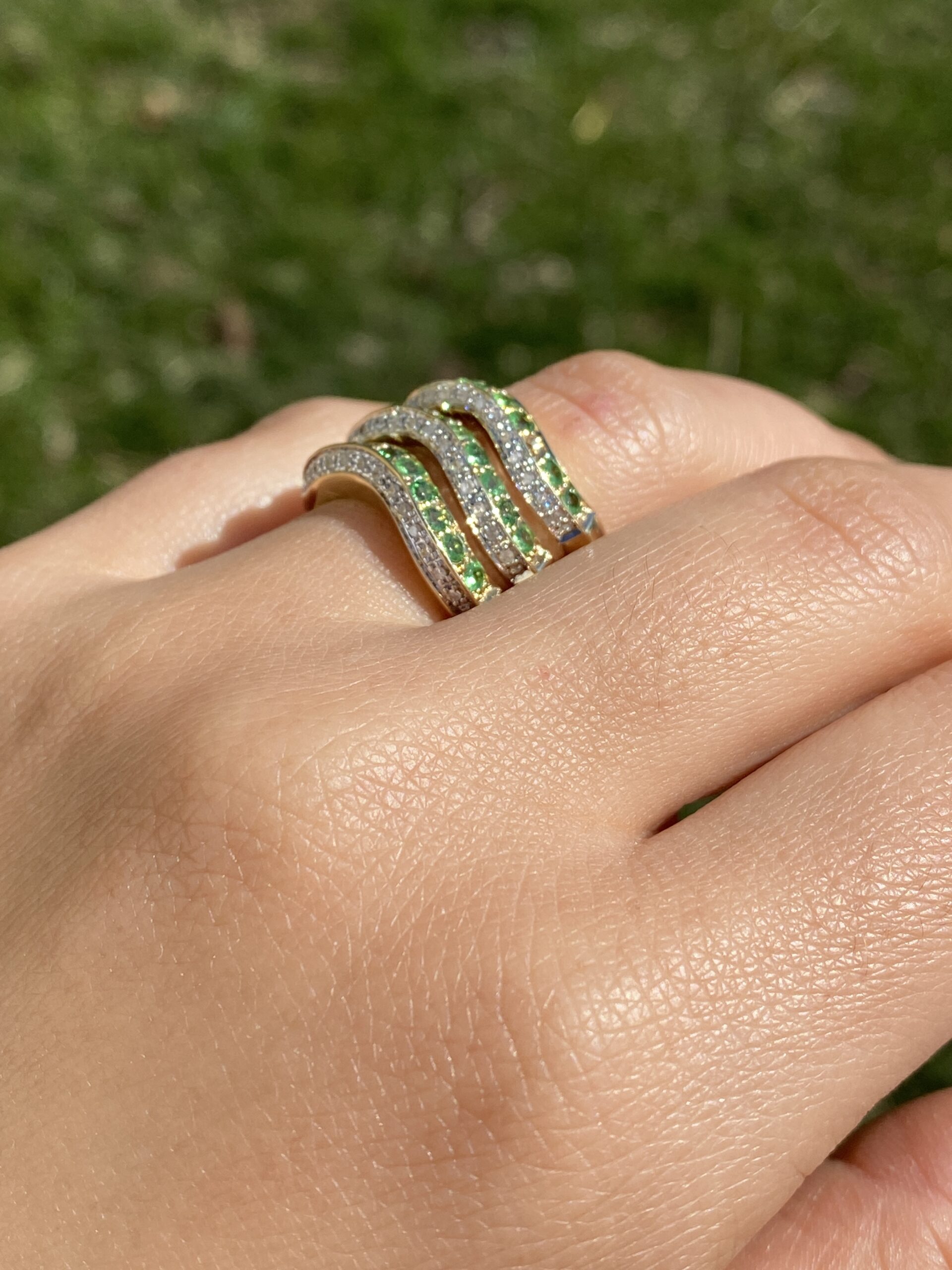 The Green Waves: Tsavorite Garnet and Diamond Ring in 14 Karat Yellow Gold - Image 9