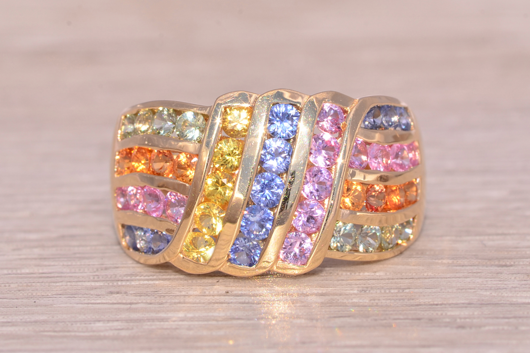 SOLD - The Nebula Symphony: Multicolor Sapphire Ring in Yellow Gold - Image 7
